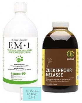 EM1 von Emiko 1L | Zuckerrohr Melasse 1L von Multikraft | + PH Papier 80 Blatt